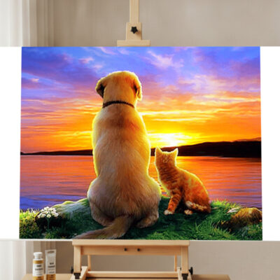 Dog and Cat Sunset Paint by Numbers Kit