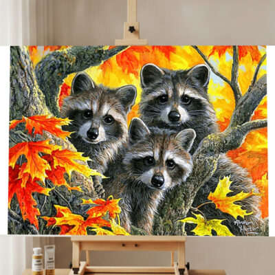 Paint by Numbers Kit Maple Tree Raccoons