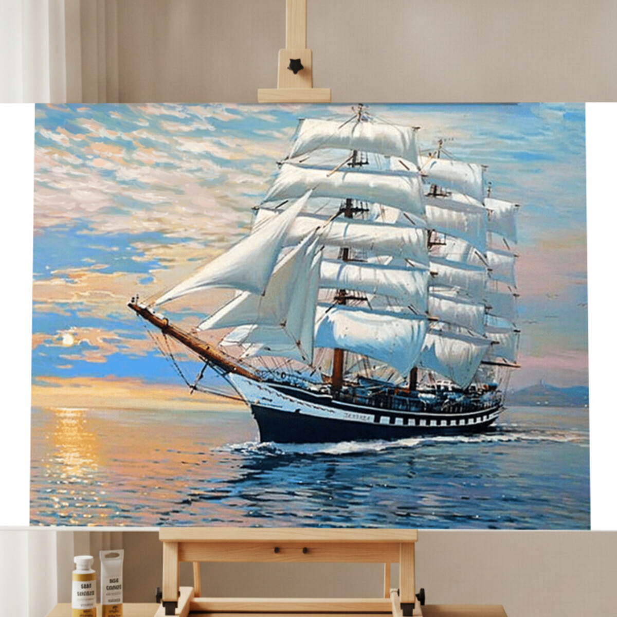 Malen nach Zahlen Set Segelschiff Sonnenuntergang