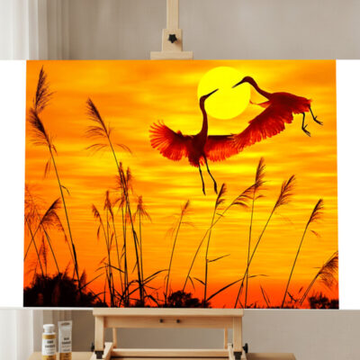 Paint by Numbers Kit Sunset Crane Landscape