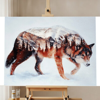 Paint By Numbers Kit Wolf & Forest Composition