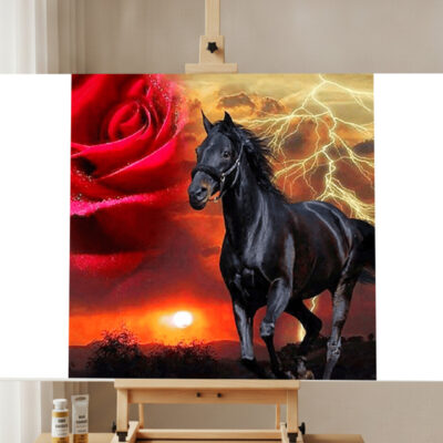 Paint by Numbers Black Horse & Red Rose