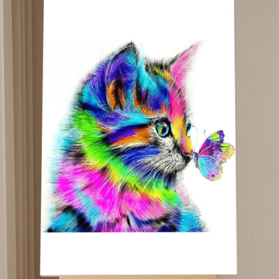 Paint By Numbers Kit - Colorful Cat and Butterfly