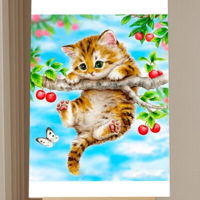 Paint by Numbers Kit Baby Cat and Cherry