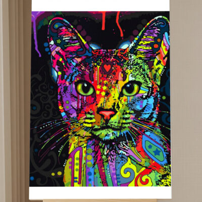 Kit Pintar por Números Gato Abstracto Colorido