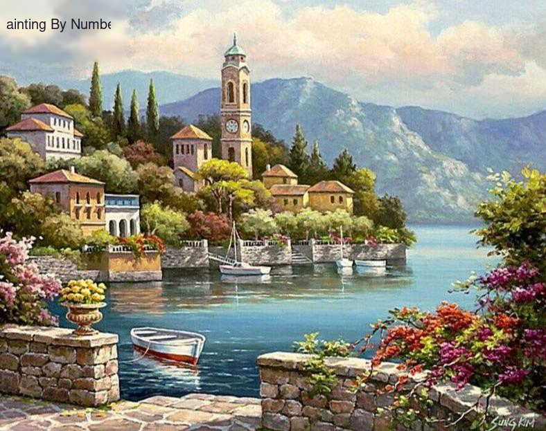 Paint by Number Kit Harbor Seascape - Painting By Number