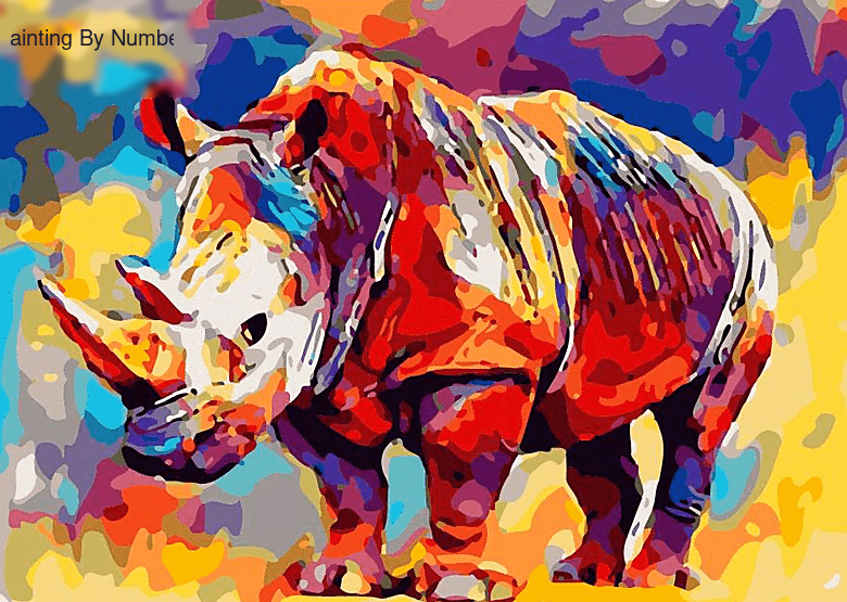 Animal Colorful Rhino Paint by Numbers Kit - DIY Art