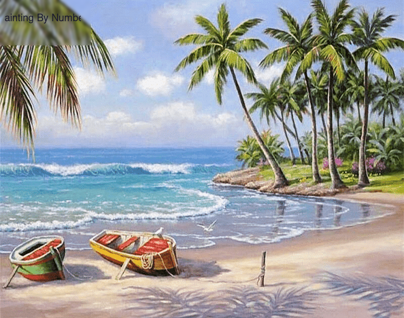 Beach Palm Tree Scenery Paint by Numbers Kit - DIY Art