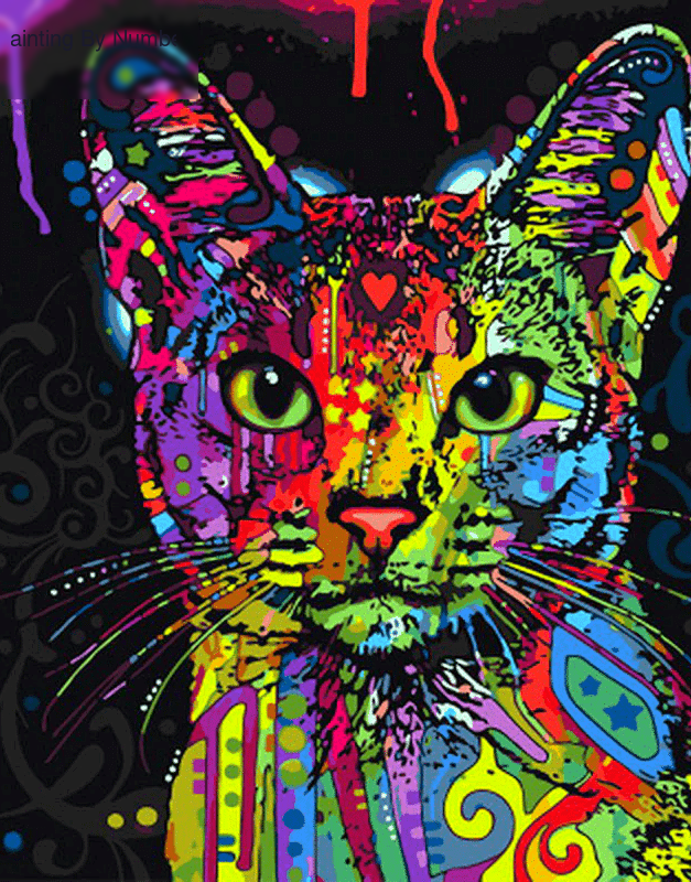 Colorful Abstract Cat Paint by Numbers Kit - DIY Art