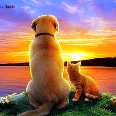Dog and Cat Sunset Paint by Numbers Kit - DIY Art