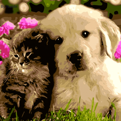 Kitty and Puppy Dog Paint by Numbers Kit - DIY Art