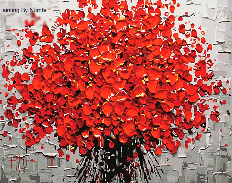 Red Fire Flowers Paint by Numbers Kit - DIY Art