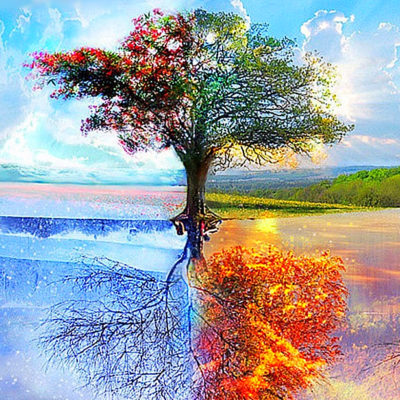 Spring & Winter Tree Scenery Paint by Numbers Kit - DIY Art